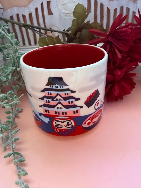 Starbucks Japan Sakura Red and White You Are Here Series Ceramic 14 Oz Mug - Picture 2 of 9